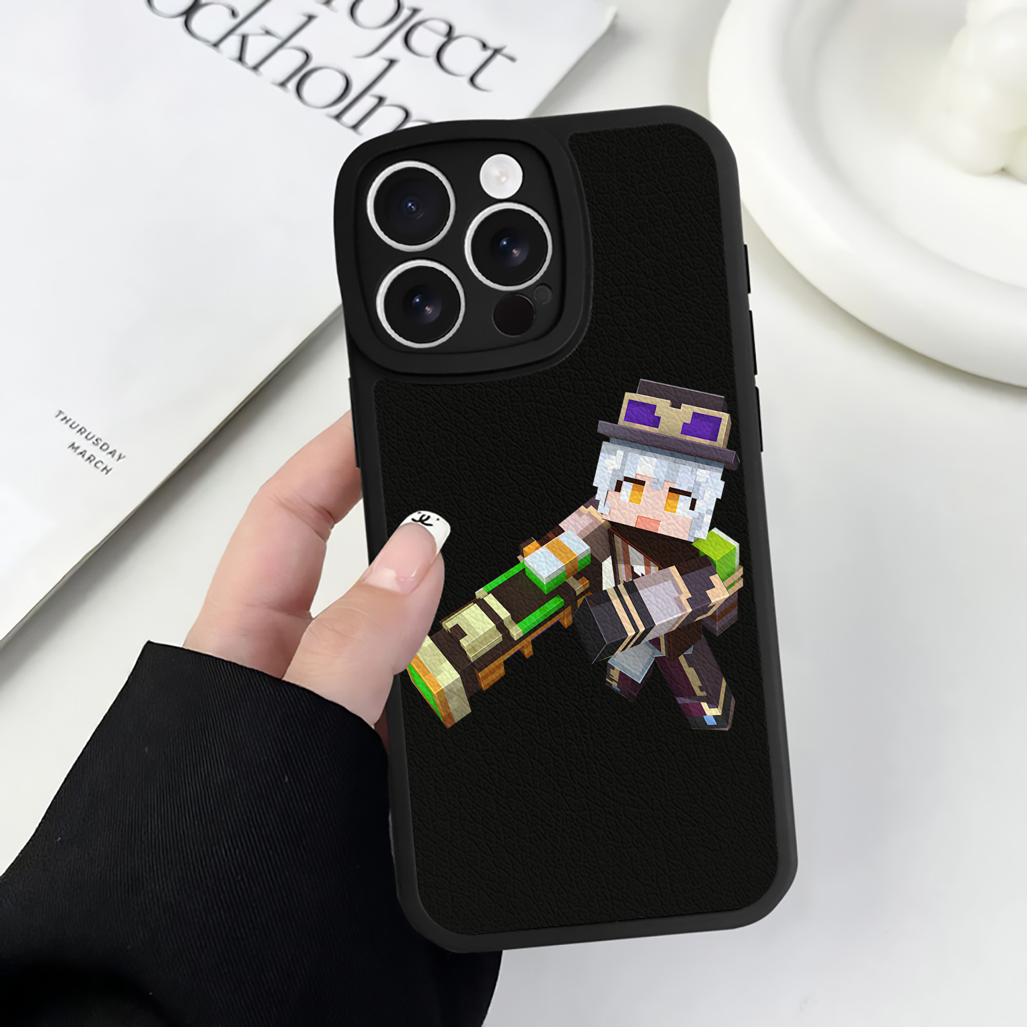 （画像用） マインクラフト ブロックの世界 Minecraft MC Block world 【iPhone 16シリーズ対応】シリコンスマホケース（レザー調） 材質：シリコン
